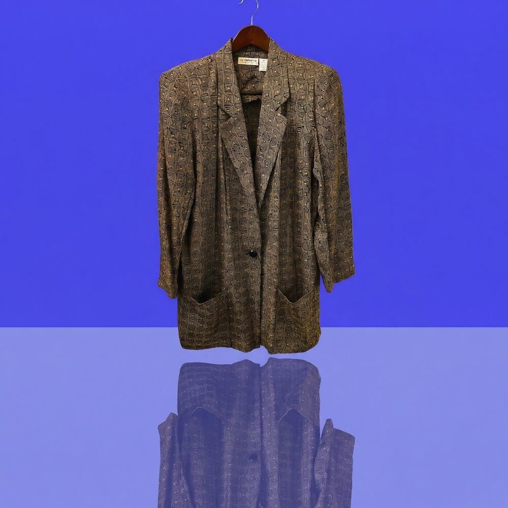 Vintage Liz Claiborne 100% Silk Blazer Size 12 Geometric